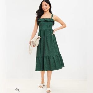 LOFT Eyelet Ruffle Square Neck Midi Dress